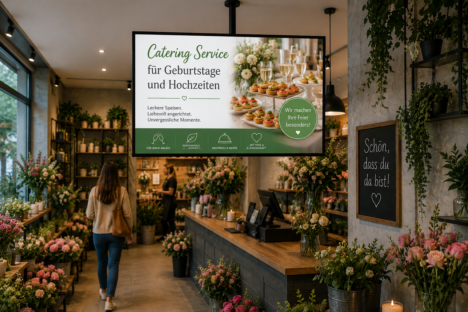 Digitale Werbung in einem Blumengeschäft