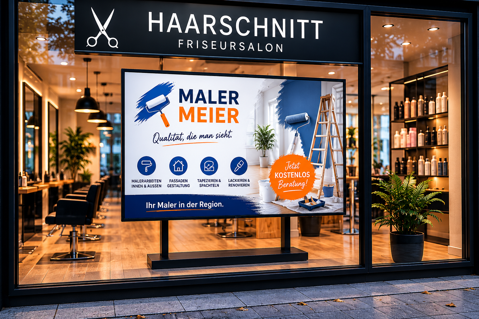 Werbe-Display in einem Friseursalon